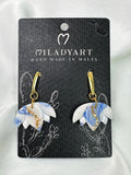 Earrings Pendent Silver Mixed Blue Gold White Lotus Flower
