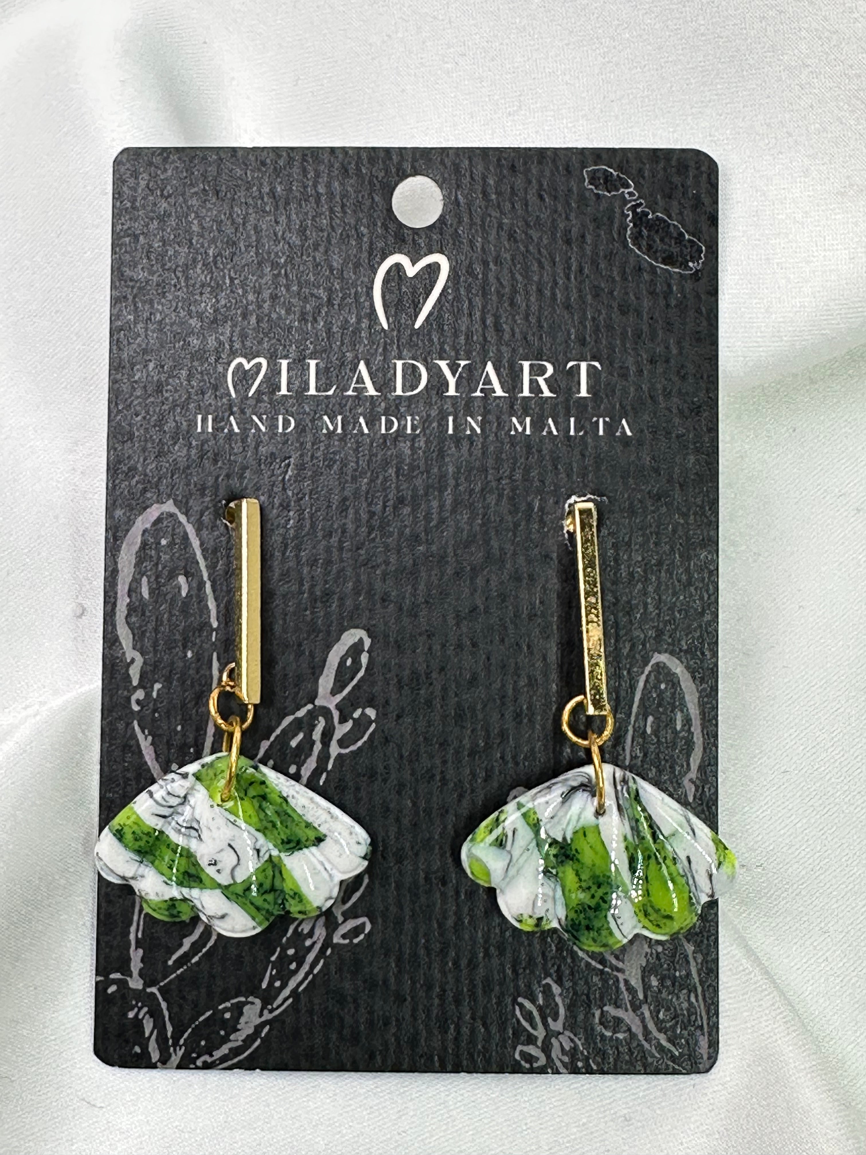 Earrings Pendent Mixed Green Mint White Lotus Flower