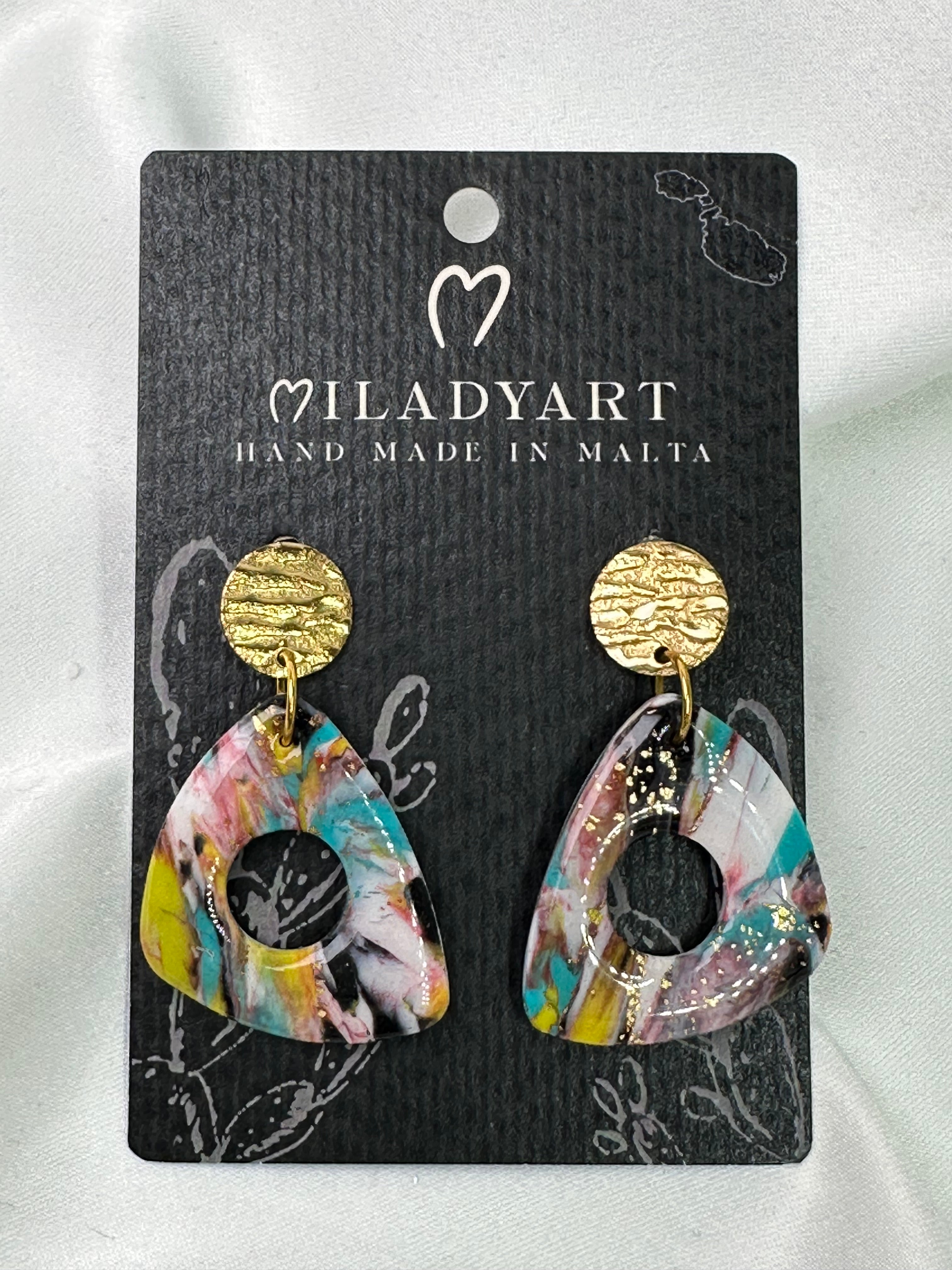 Earrings Pendent Fantasy Mixed Green White Blue Triangle