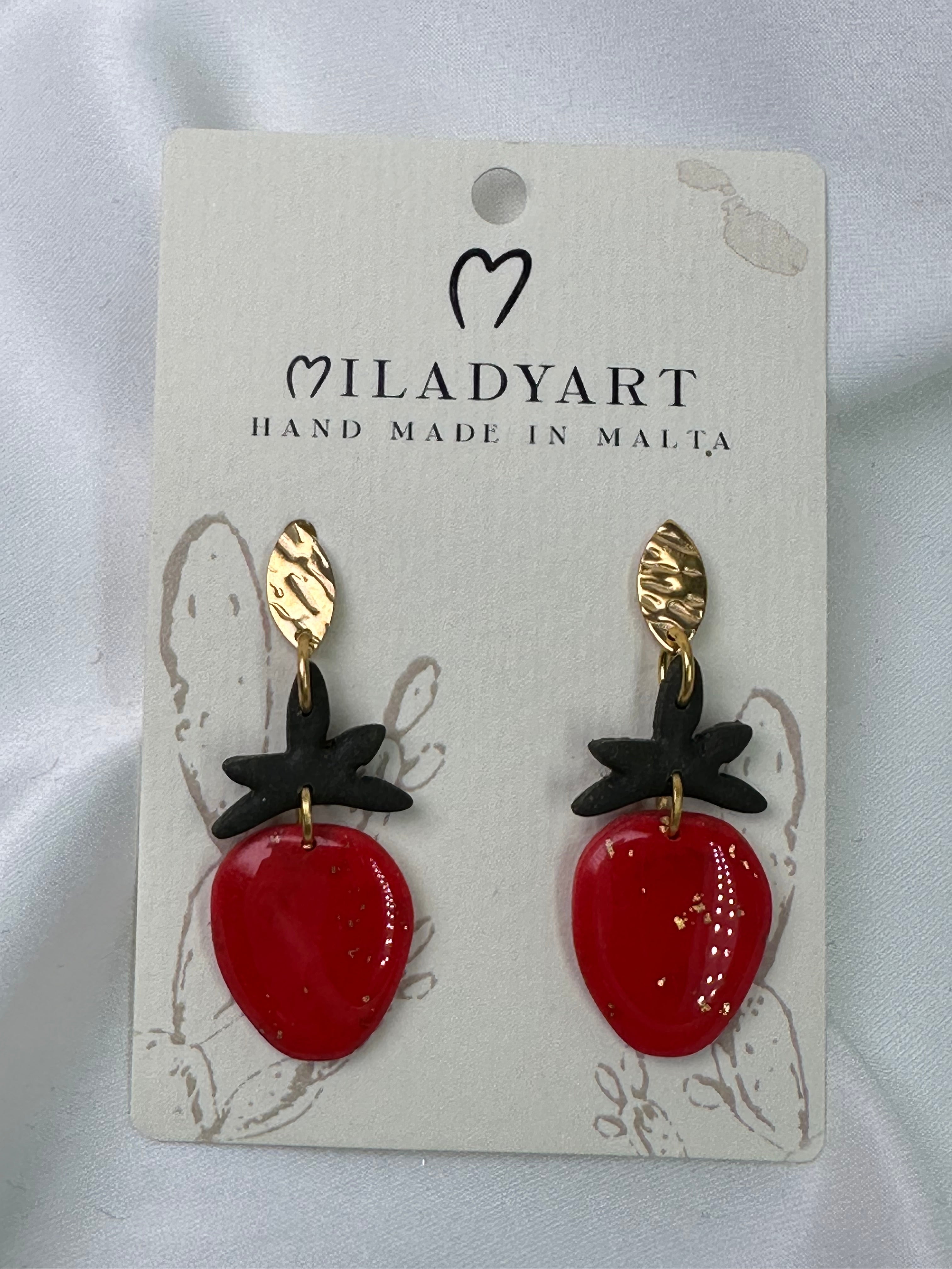 Earrings Pendent Strawberries Gold