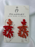 Earrings Pendent Coral Red & Orange