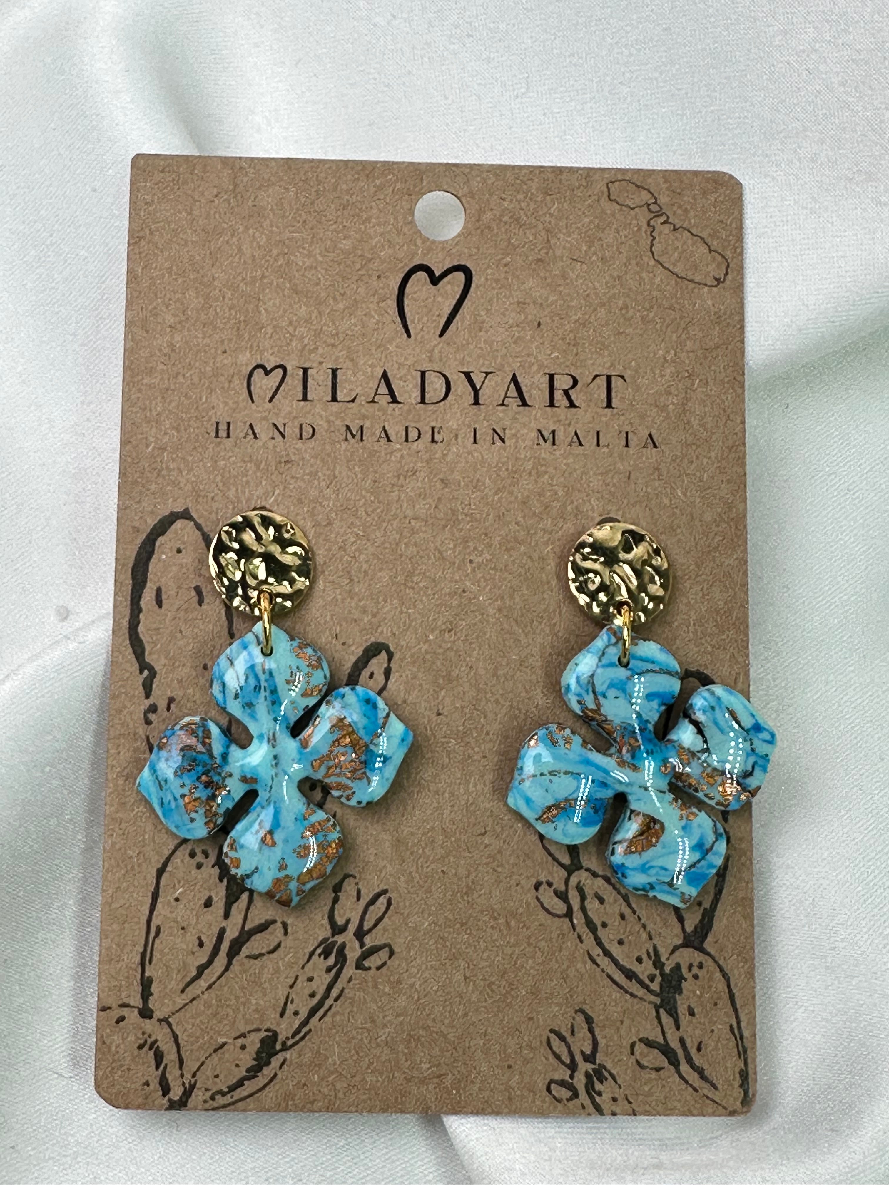 Earrings Pendant Flower Fantasy Blue