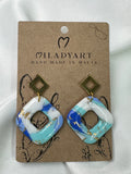 Earrings Pendent Square Blue Mixed