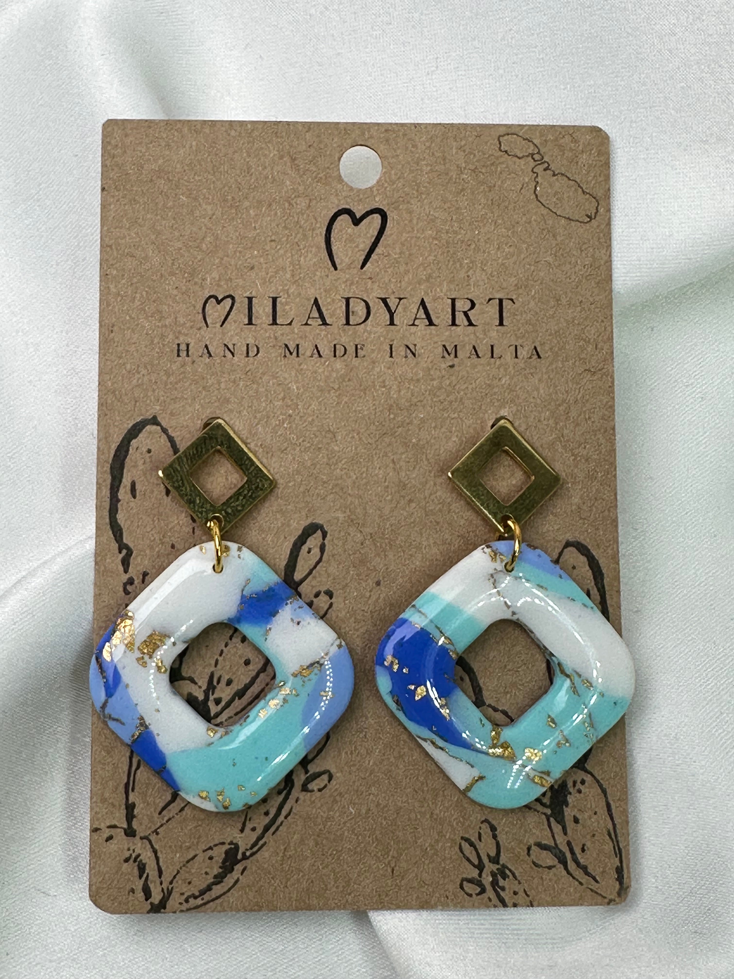 Earrings Pendent Square Blue Mixed
