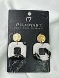 Earrings Pendent Square Black White