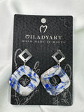 Earrings Pendent Square Blue Silver Mixed