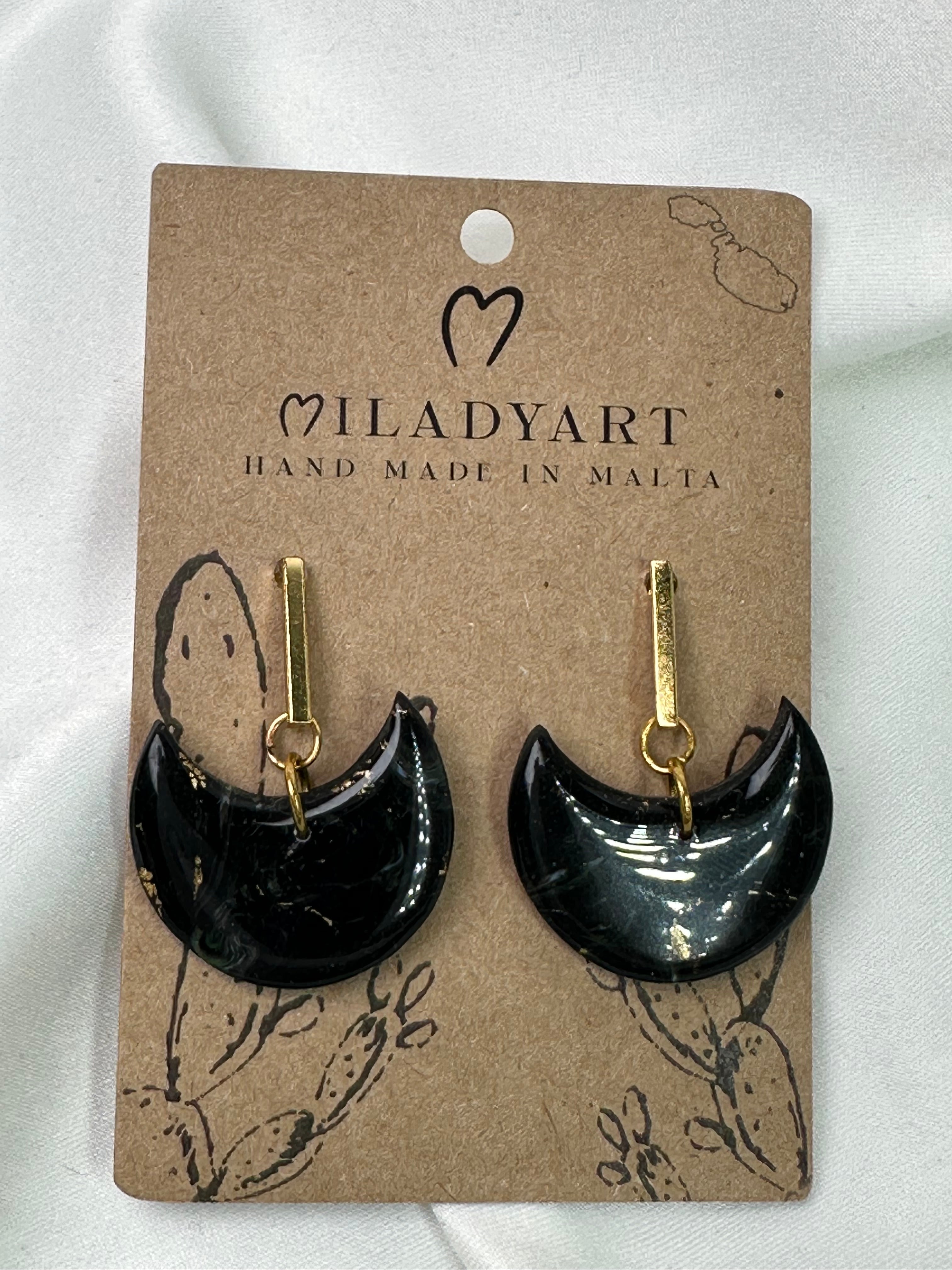 Earrings Pendent Moon Black