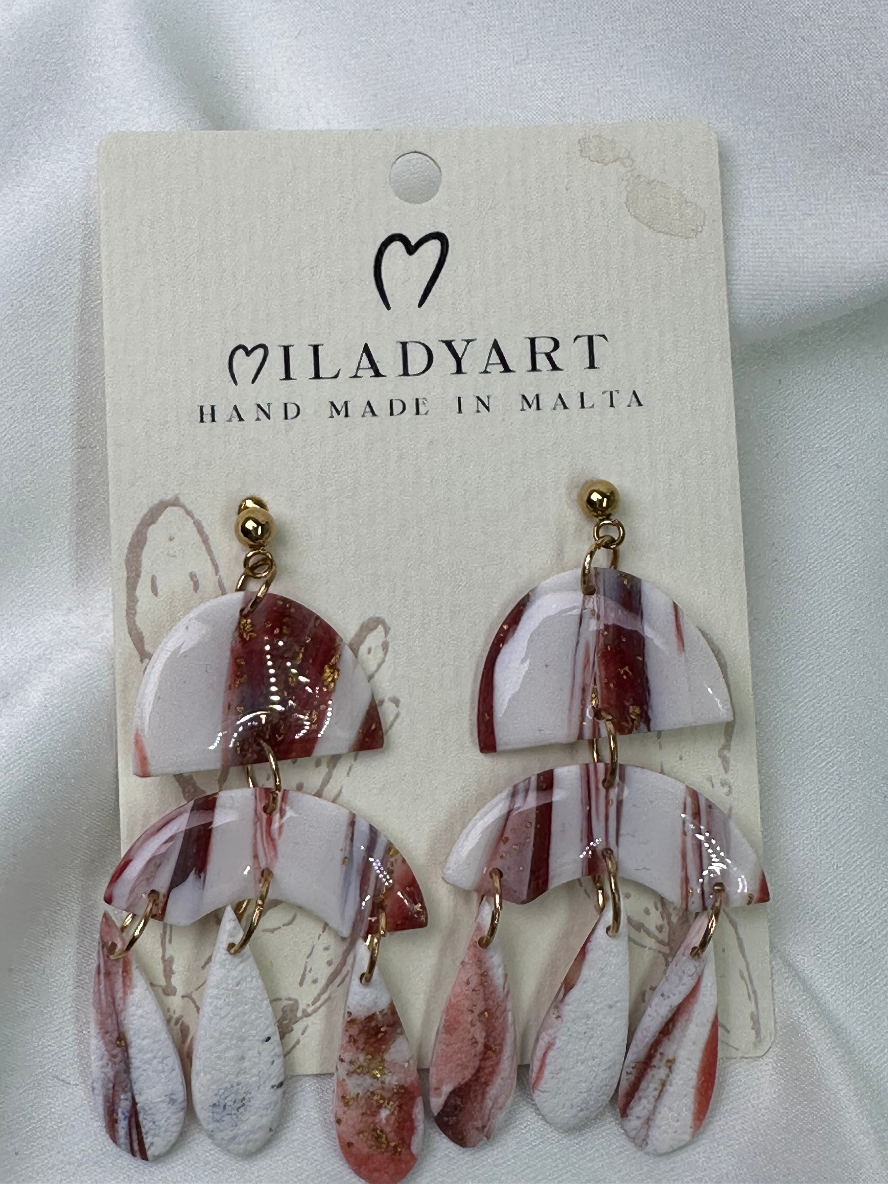 Earrings Pendant Semicircle Brown White