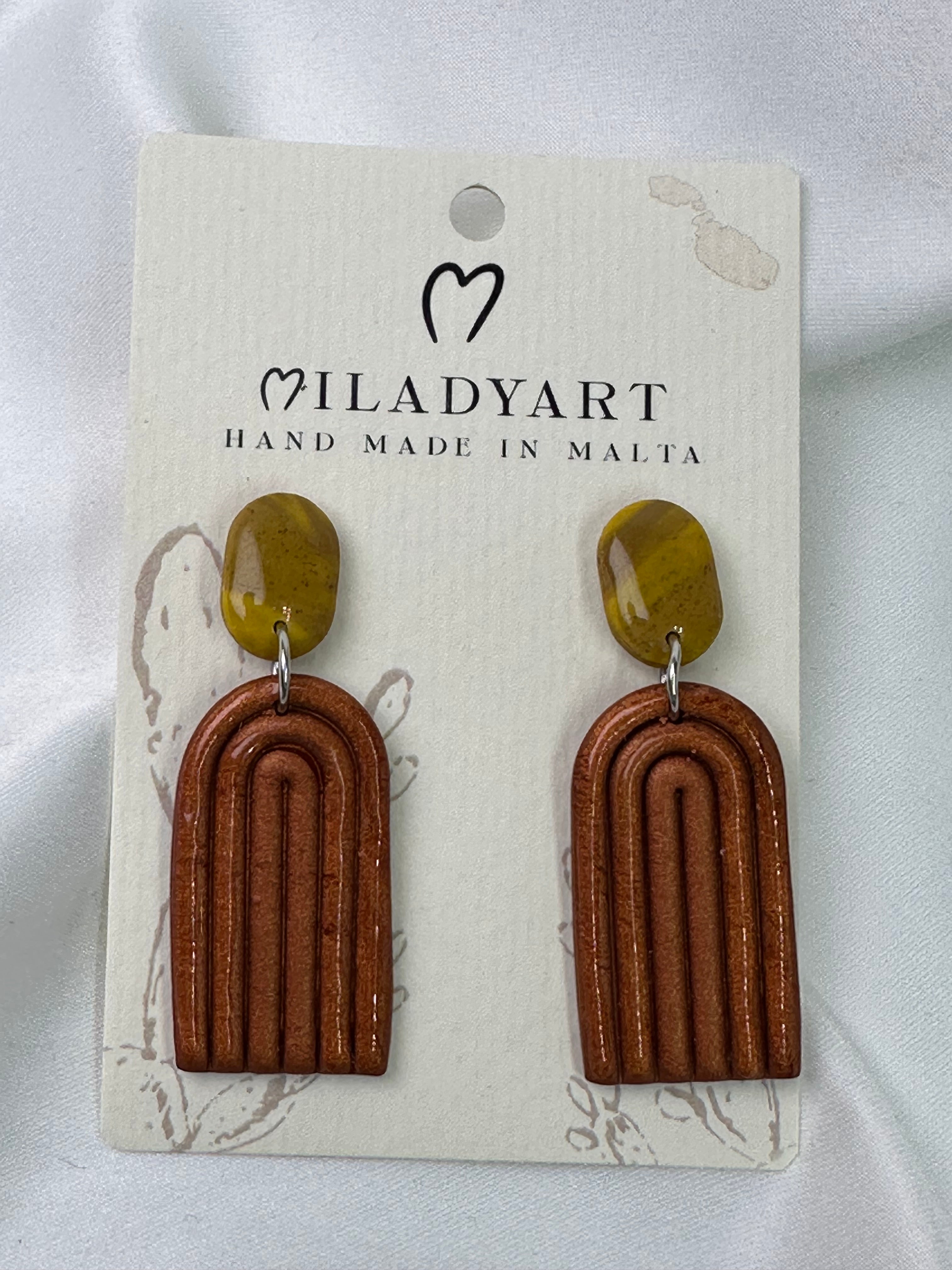 Earrings Pendant Geometric Shape Brown
