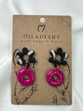 Earrings Pendant Flower Black Pink