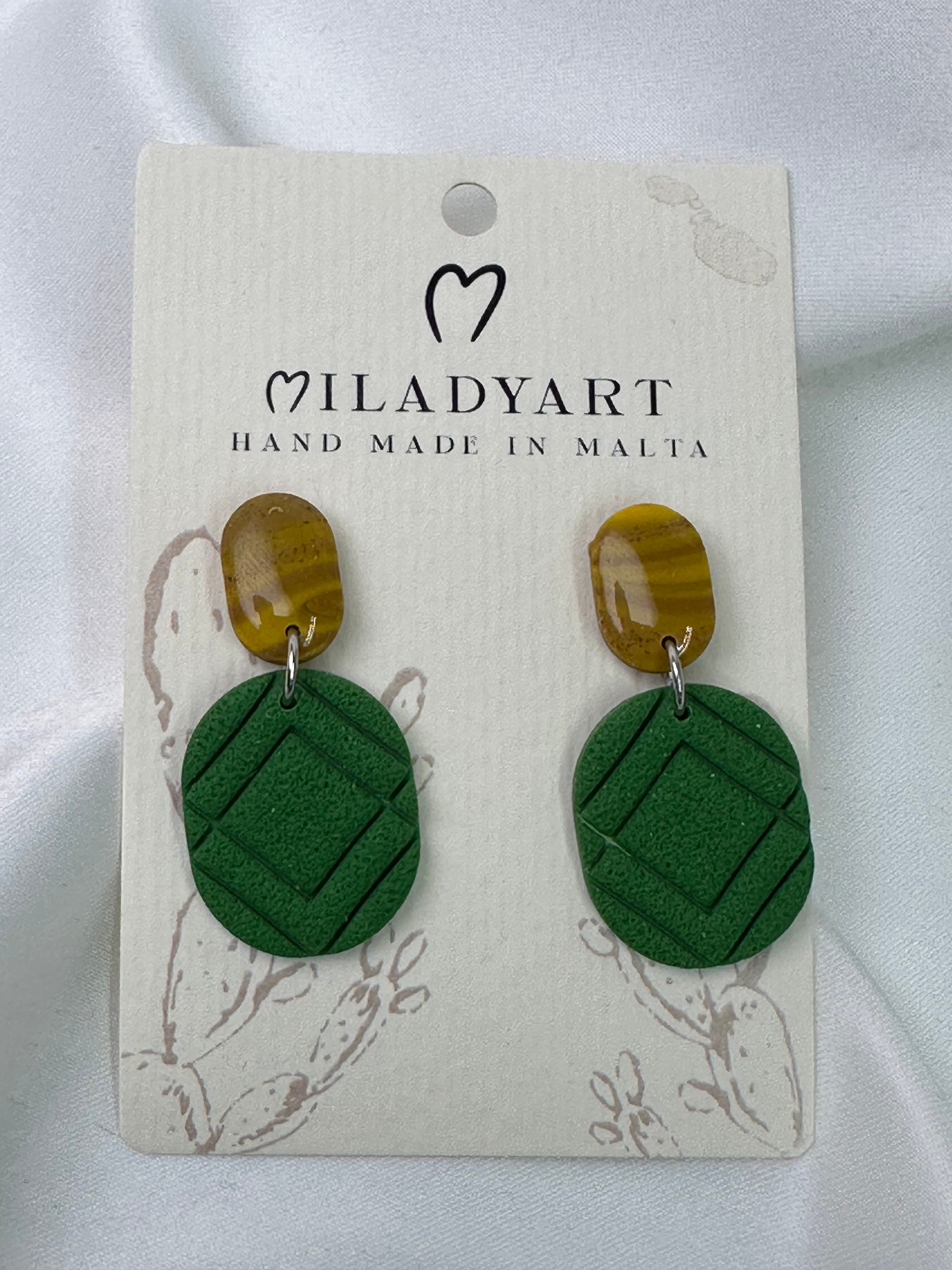 Earrings Pendant Green Oval