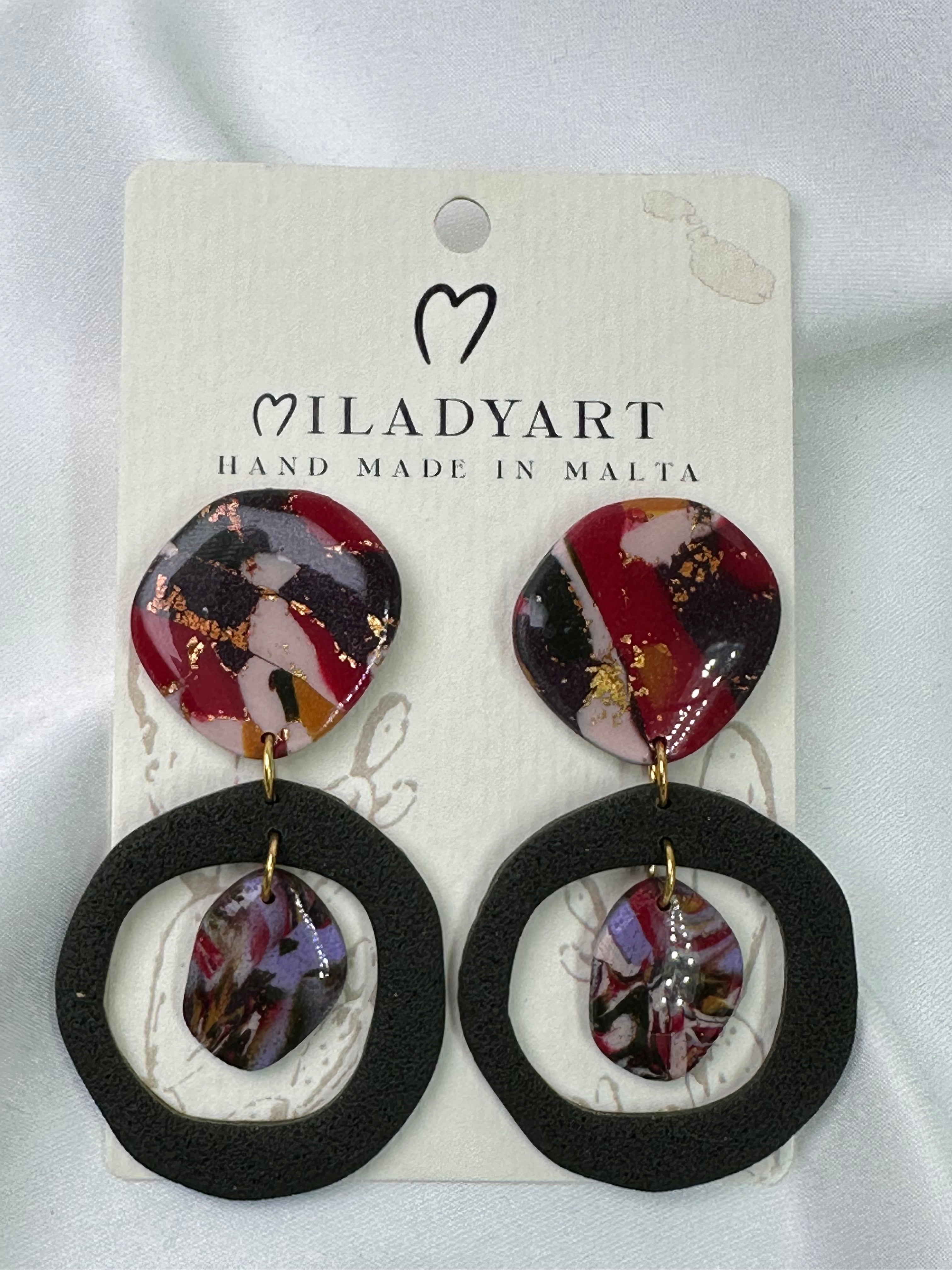 Earrings Pendent Iregular Circle Green Red Color