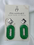 Earrings Pendant Green Oval Silver