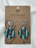 Earrings Pendent Gray Green Leaves