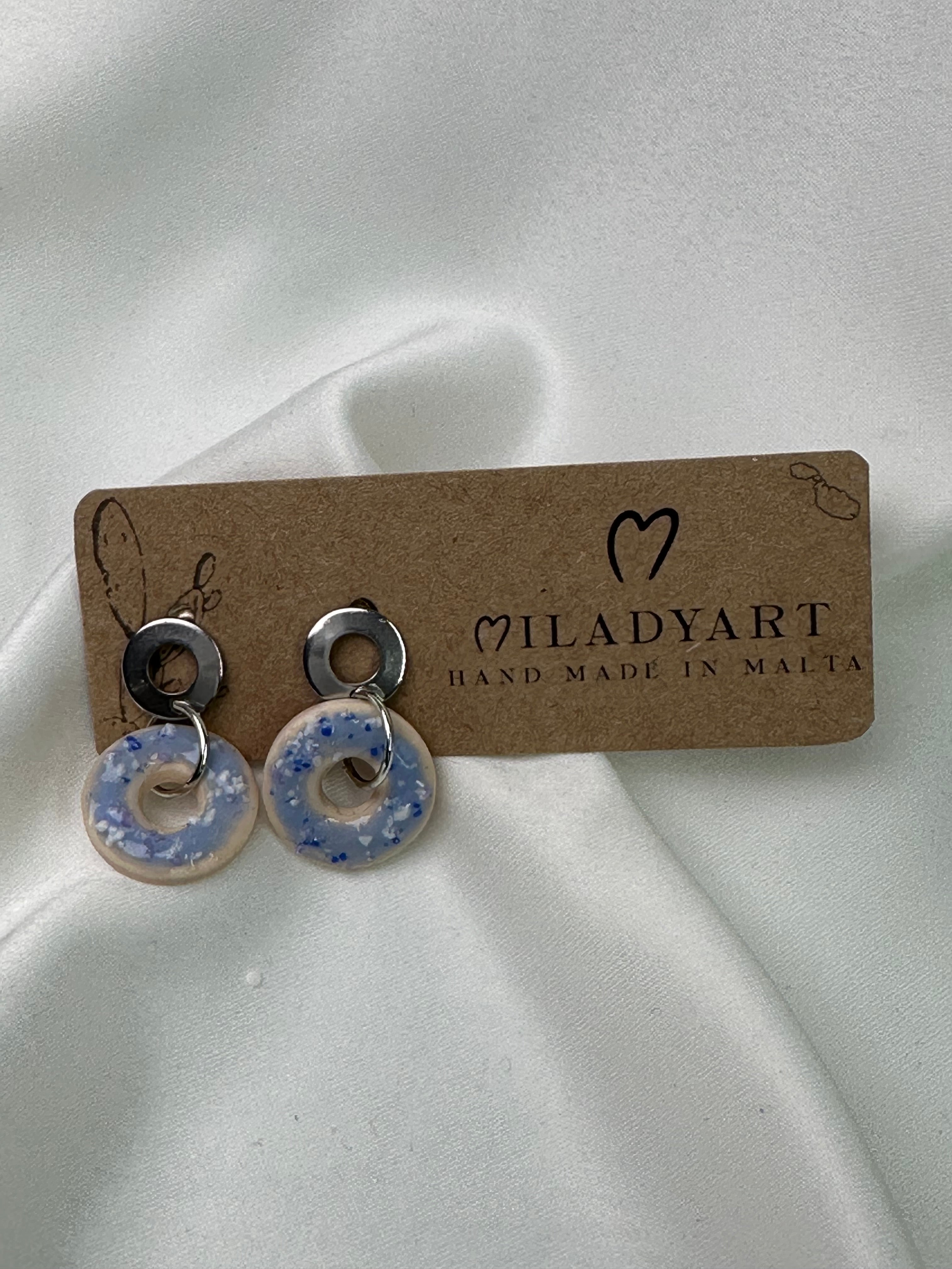 Earrings Blue Pendent Donut
