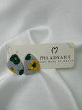 Earrings  Flower Yellow Green Gray