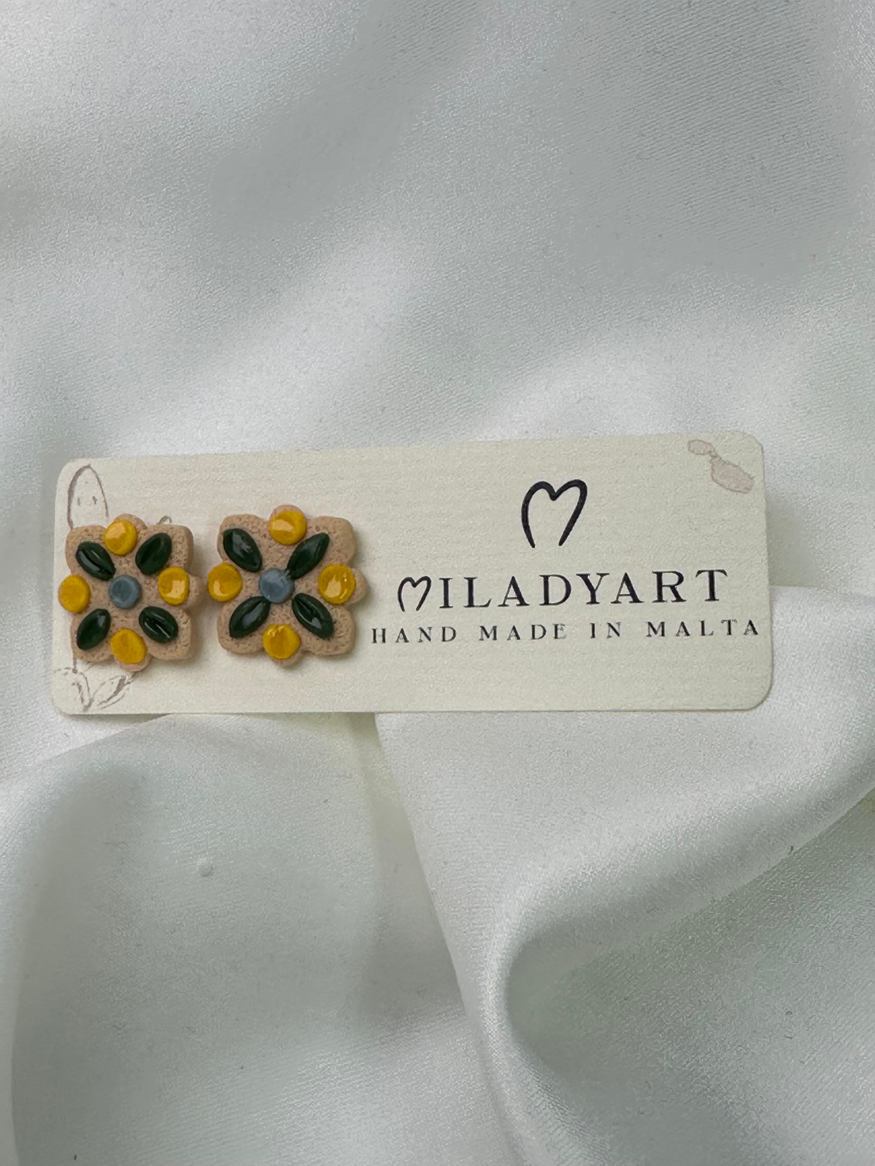 Earrings Small Tile Green