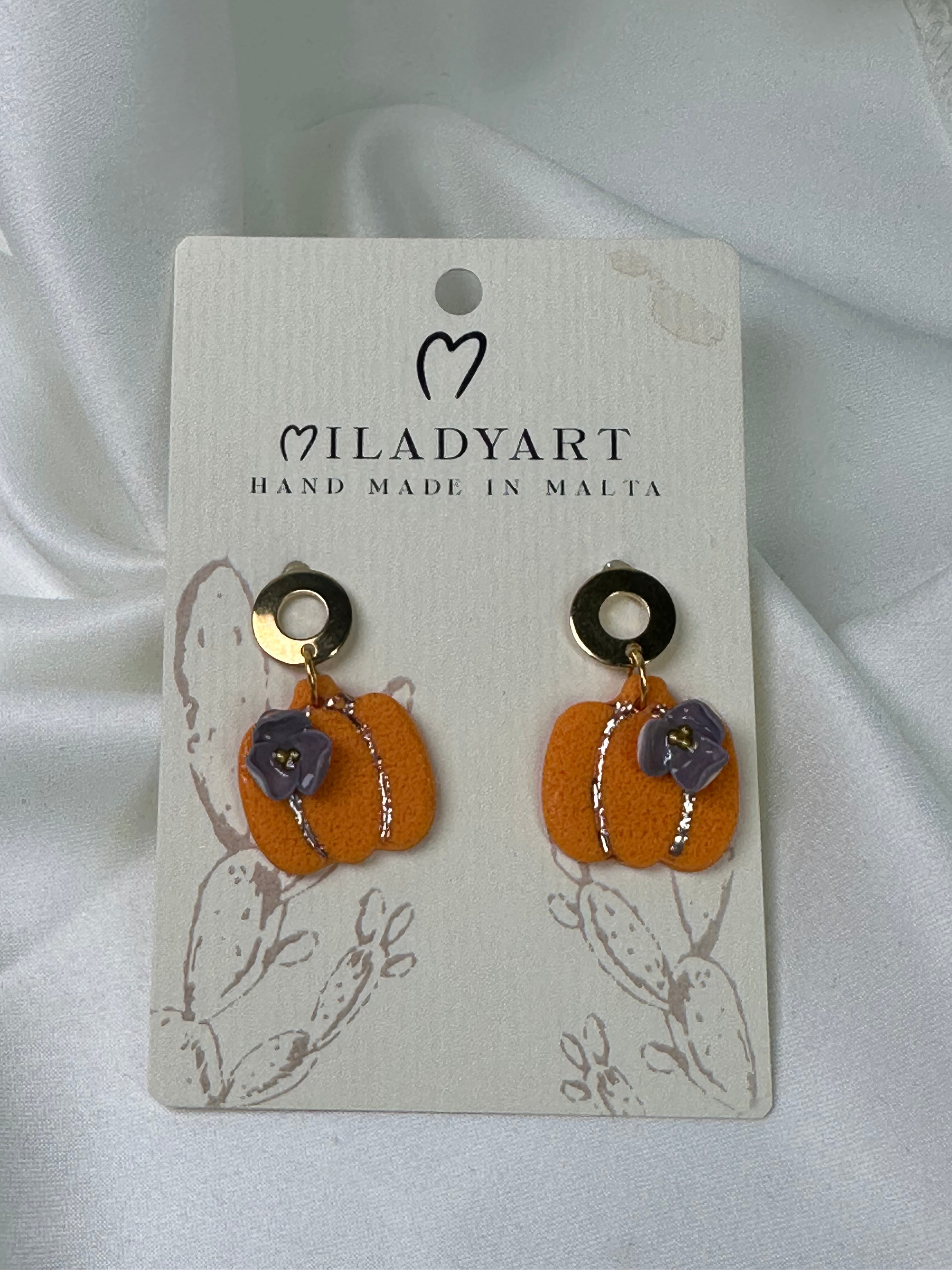 Earrings Pendant Pumpkin Whit Flower