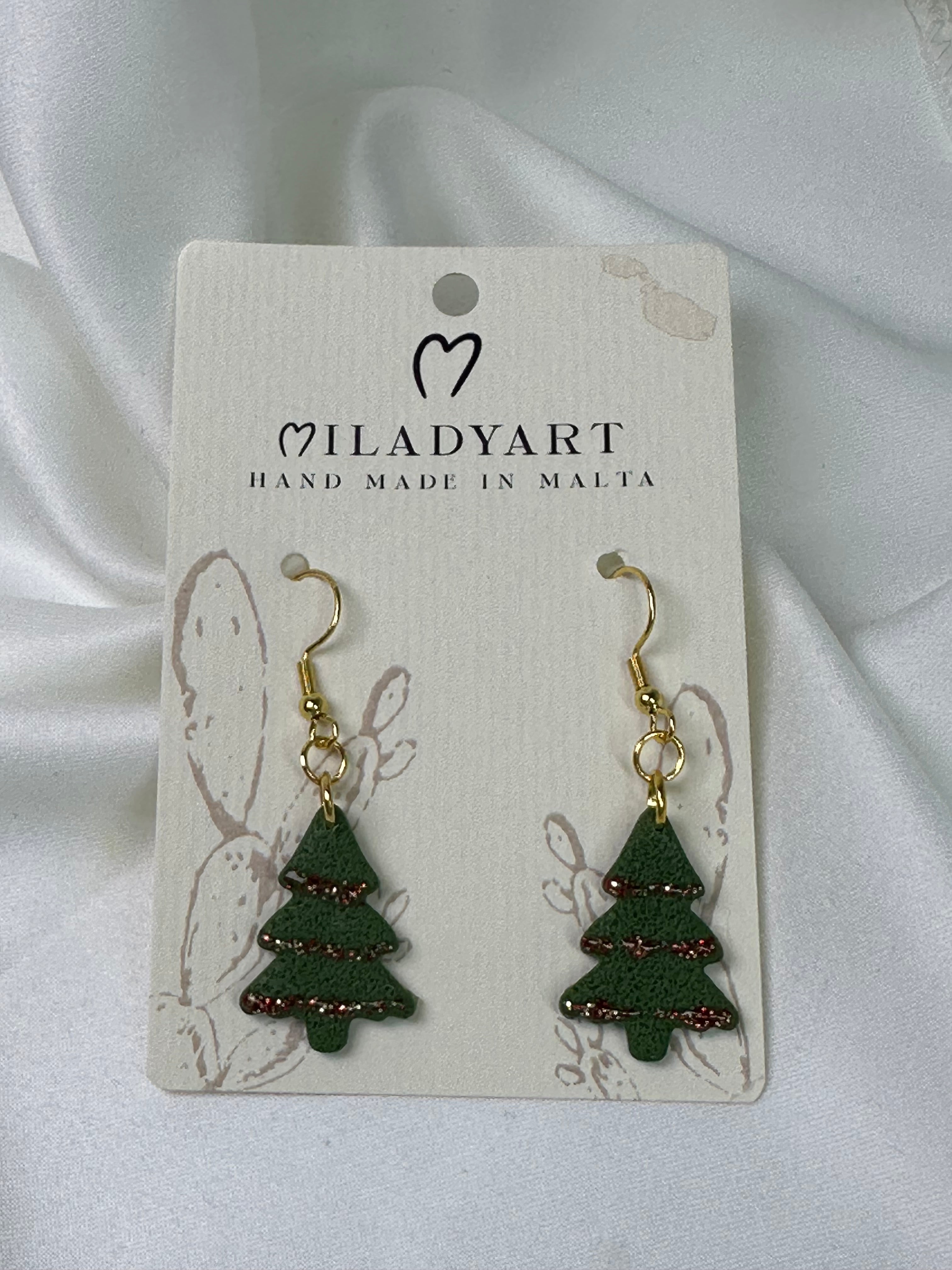 Earrings Pendant Chistmas Tree Red