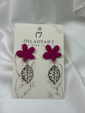 Earrings Pendant Flower Dark Pink