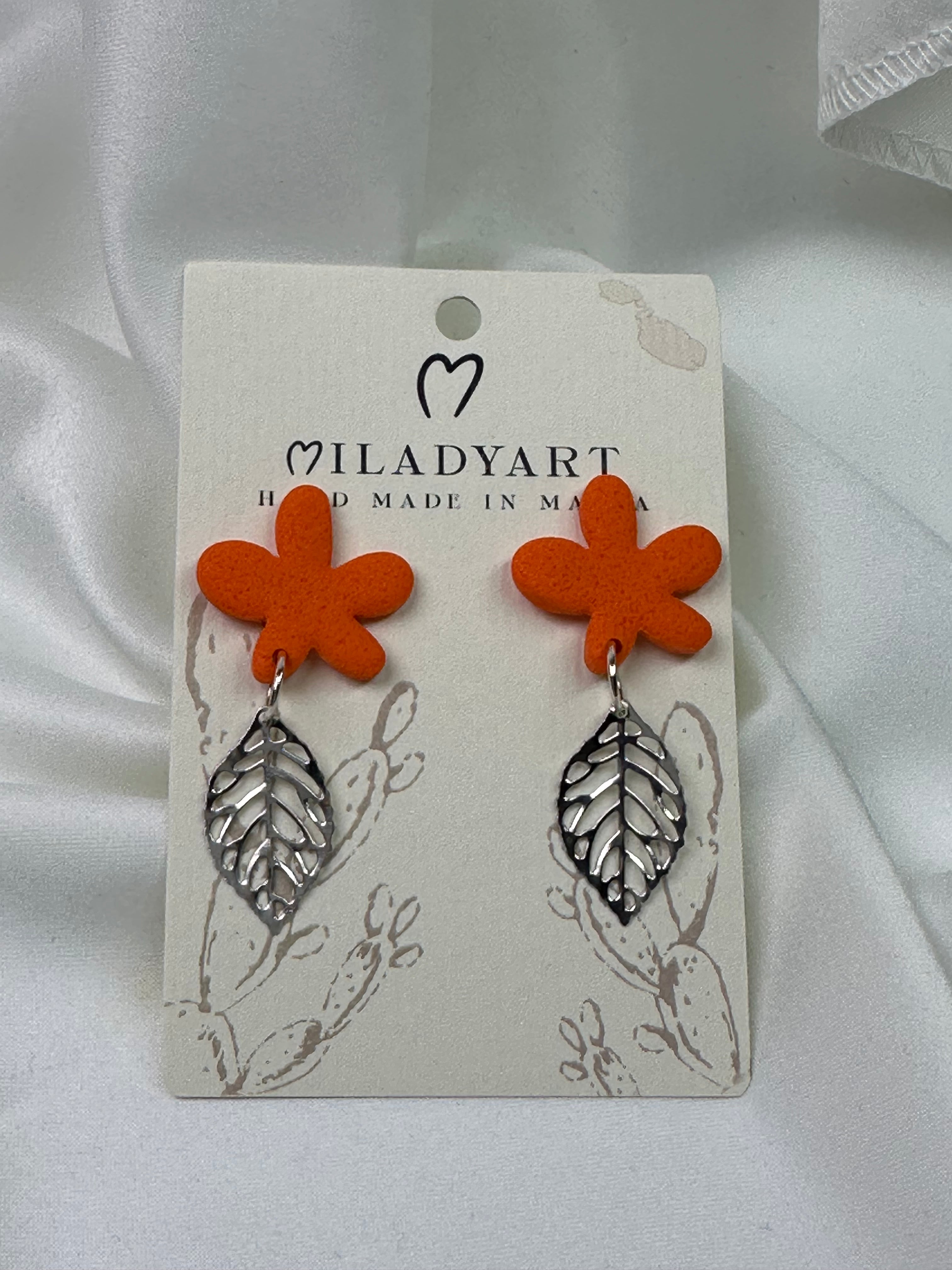 Earrings Pendant Flower Orange