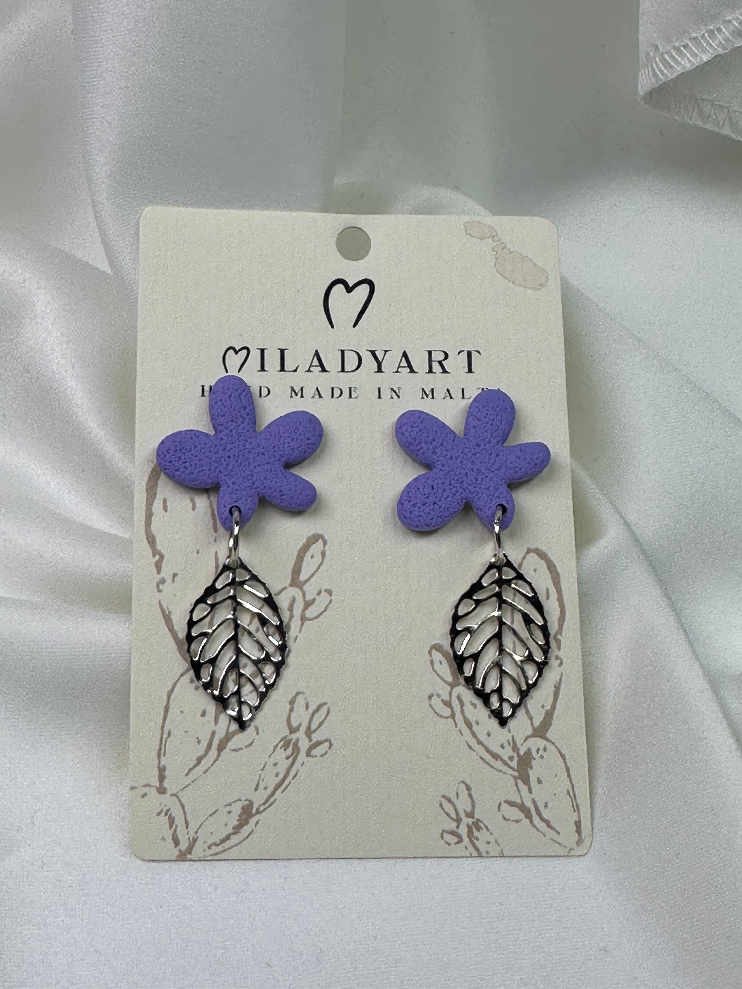 Earrings Pendant Flower Light Violet