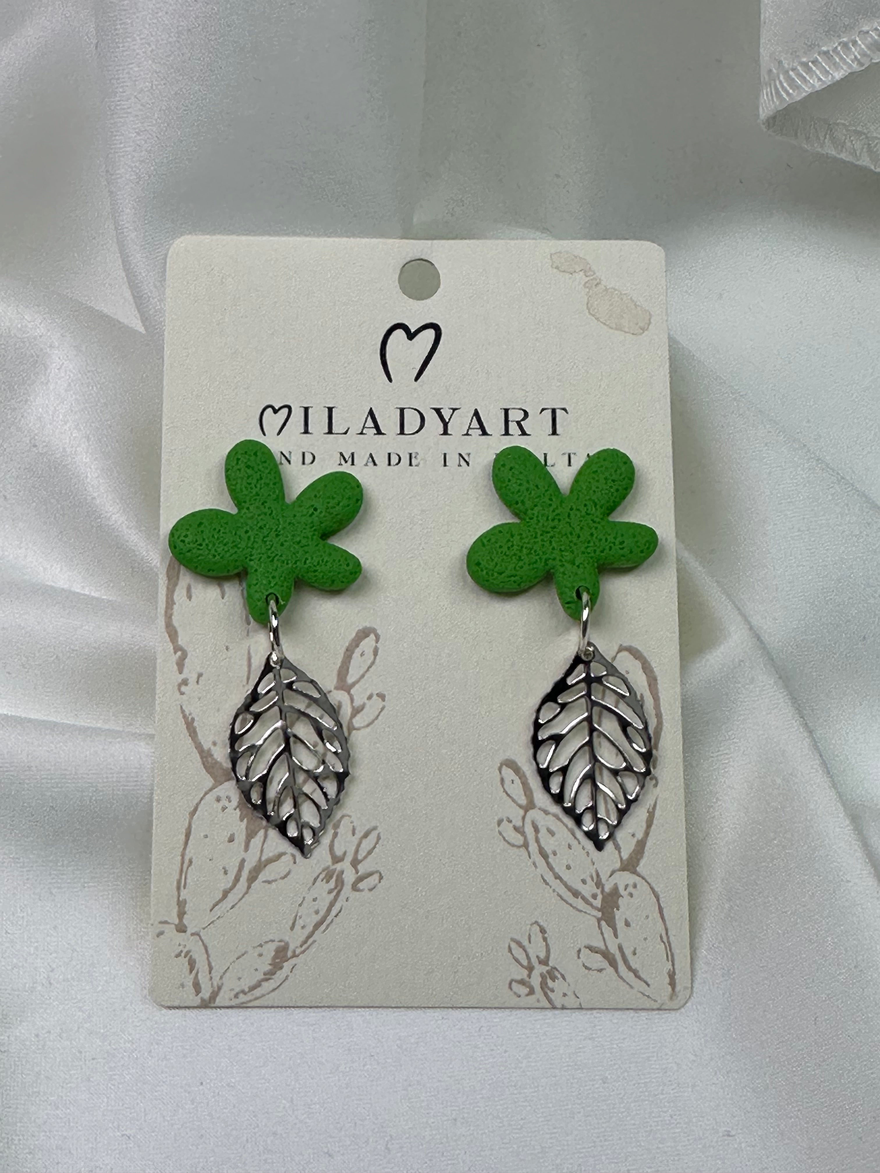 Earrings Pendant Flower Green