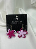 Earrings Pendant Double Flower Dark Pink Rose