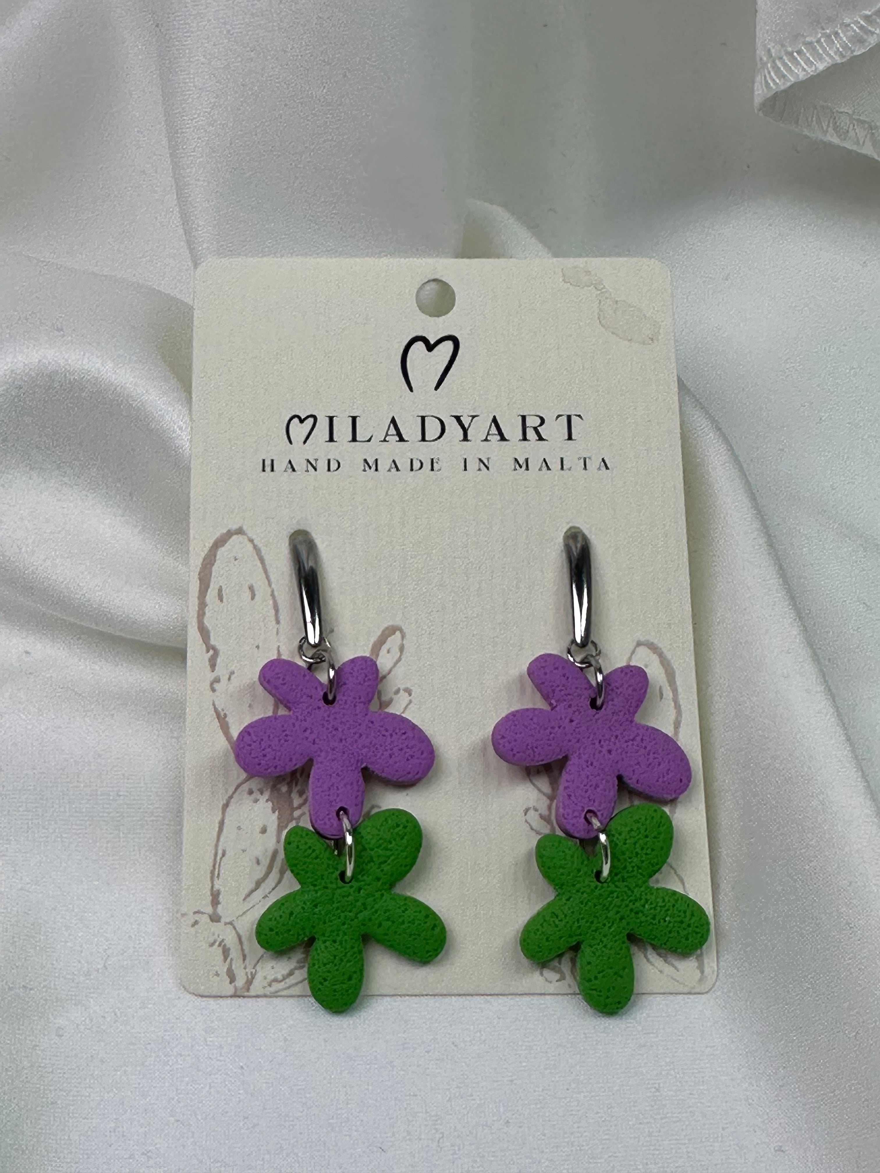 Earrings Pendant Flower Green Purple