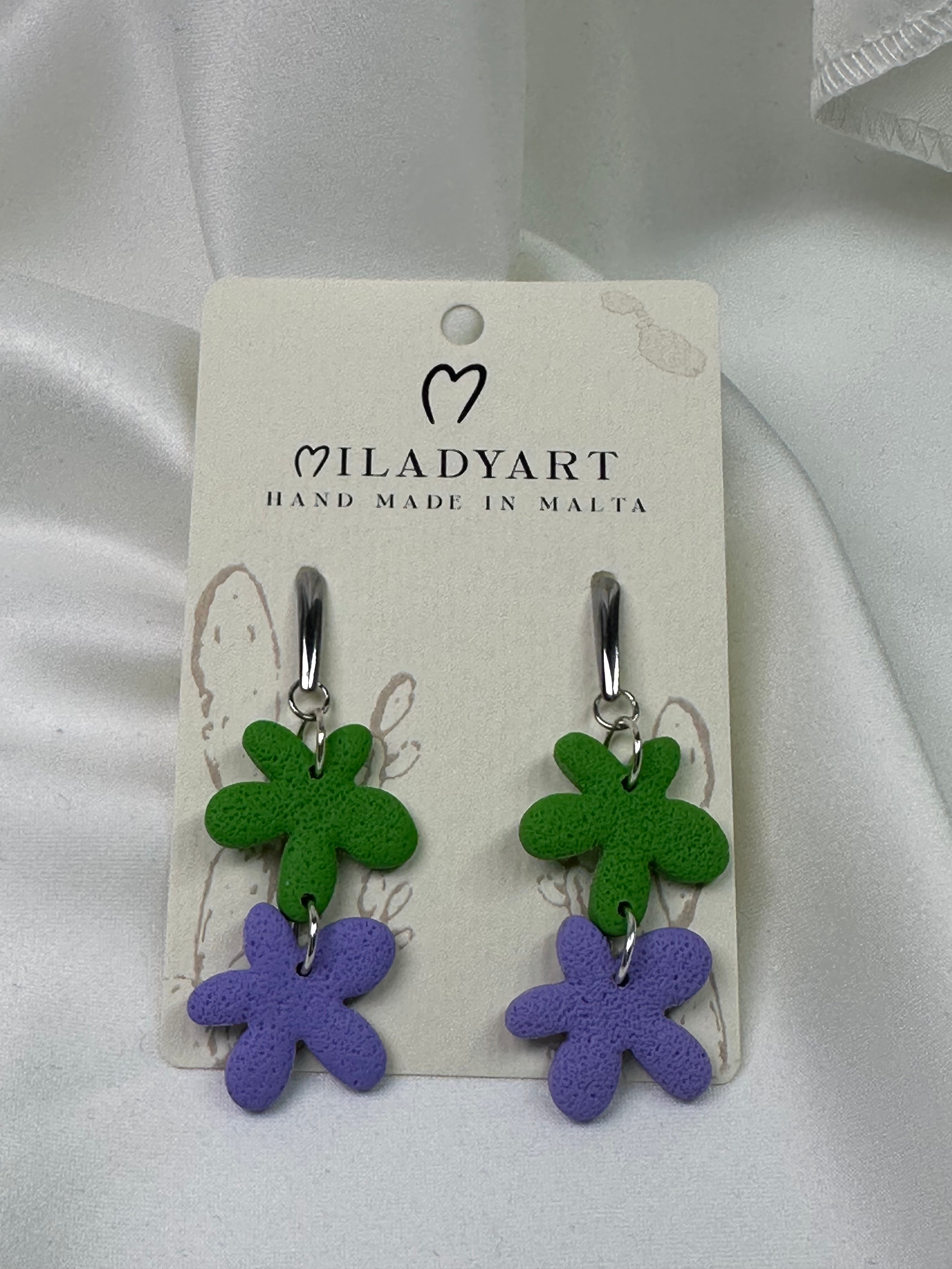 Earrings Pendant Flower Green Violet