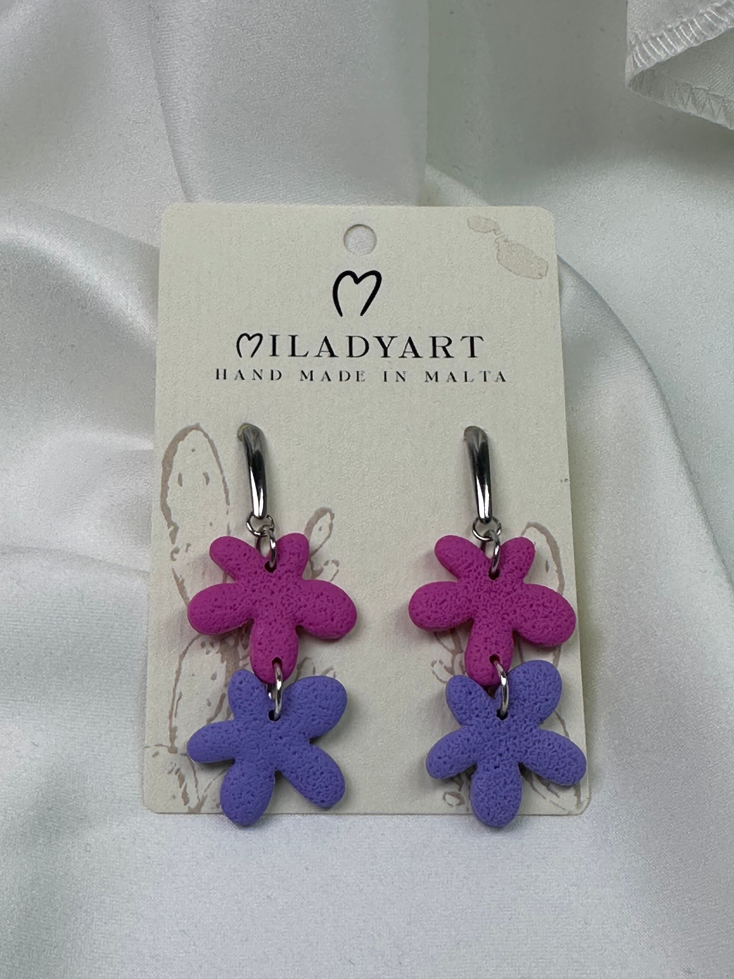 Earrings Pendant Flower Violet Pink