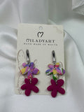 Earrings Pendant Flower Dark Pink Mixed Colors