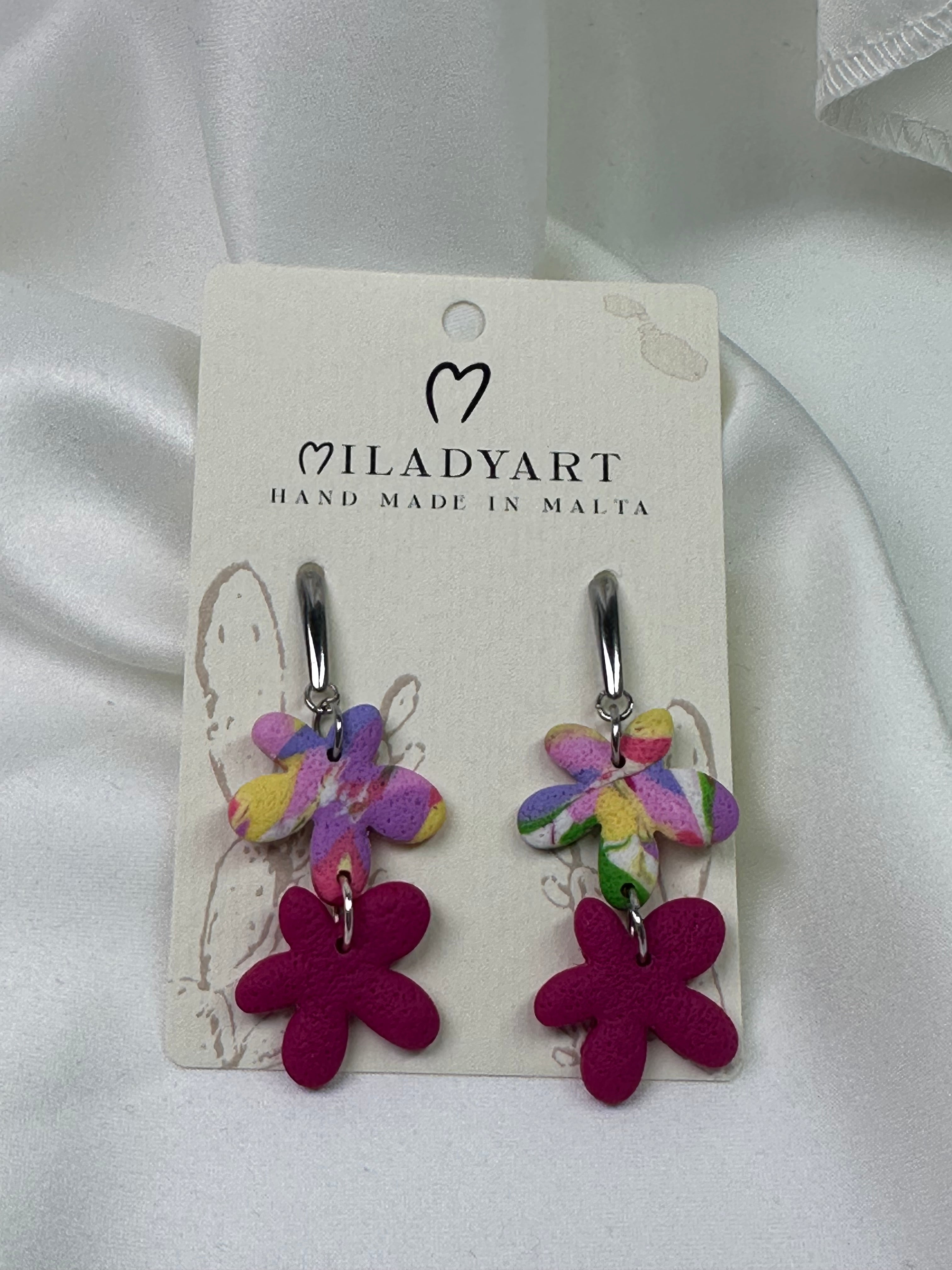 Earrings Pendant Flower Dark Pink Mixed Colors