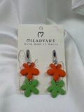 Earrings Pendant Flower Orange Green