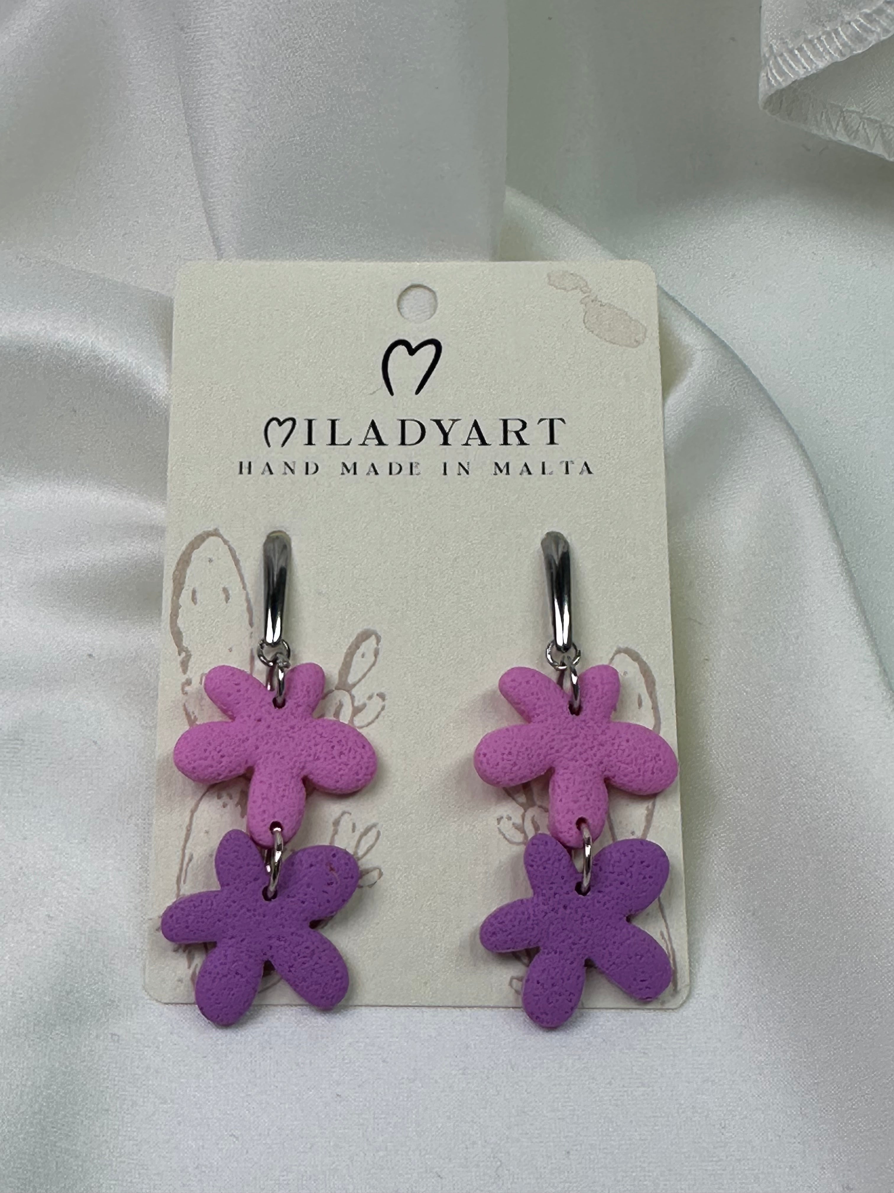 Earrings Pendant Flower Violet Pink