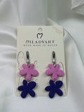 Earrings Pendant Flower Dark Violet Pink