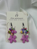 Earrings Pendant Flower Mixed Colors Pink