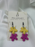 Earrings Pendant Flower Yellow Pink