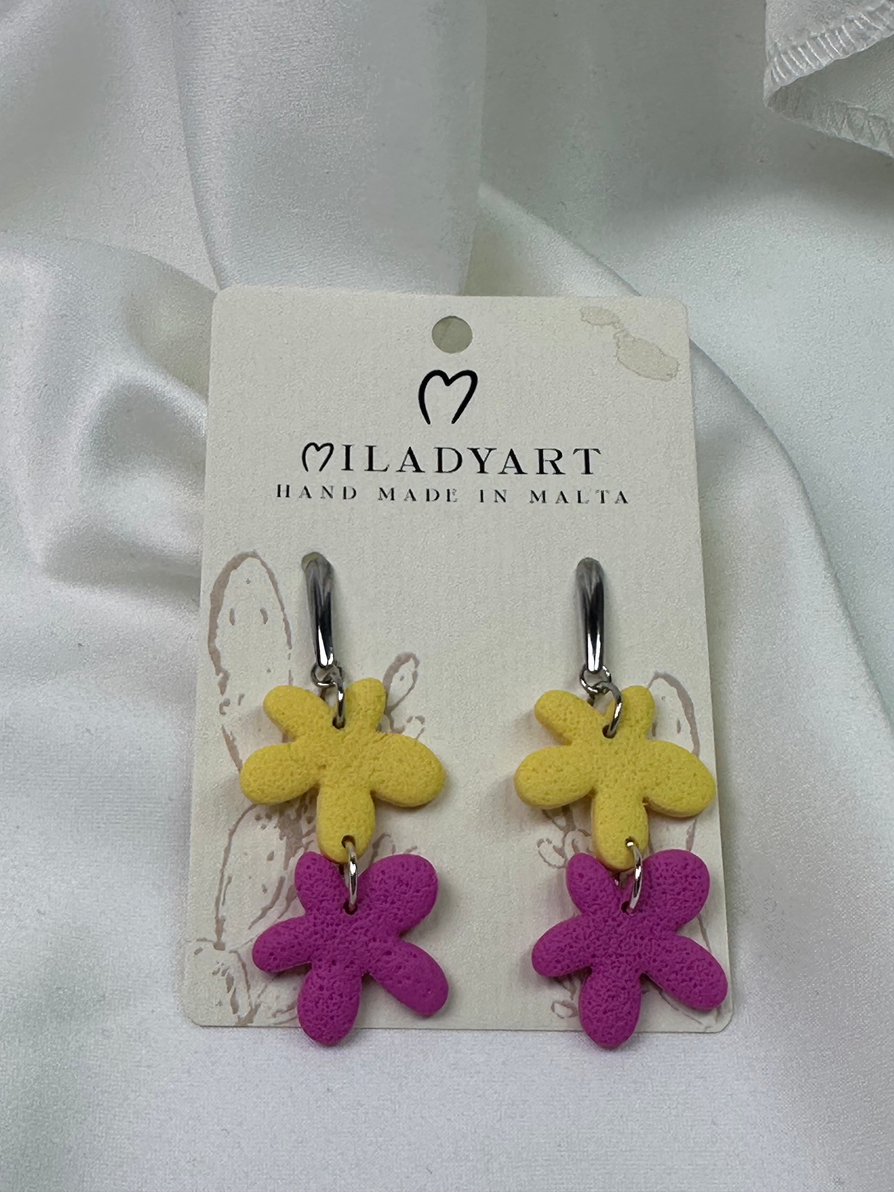 Earrings Pendant Flower Yellow Pink
