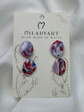 Earrings Pendent Iregular Cirles White Red Blue Color