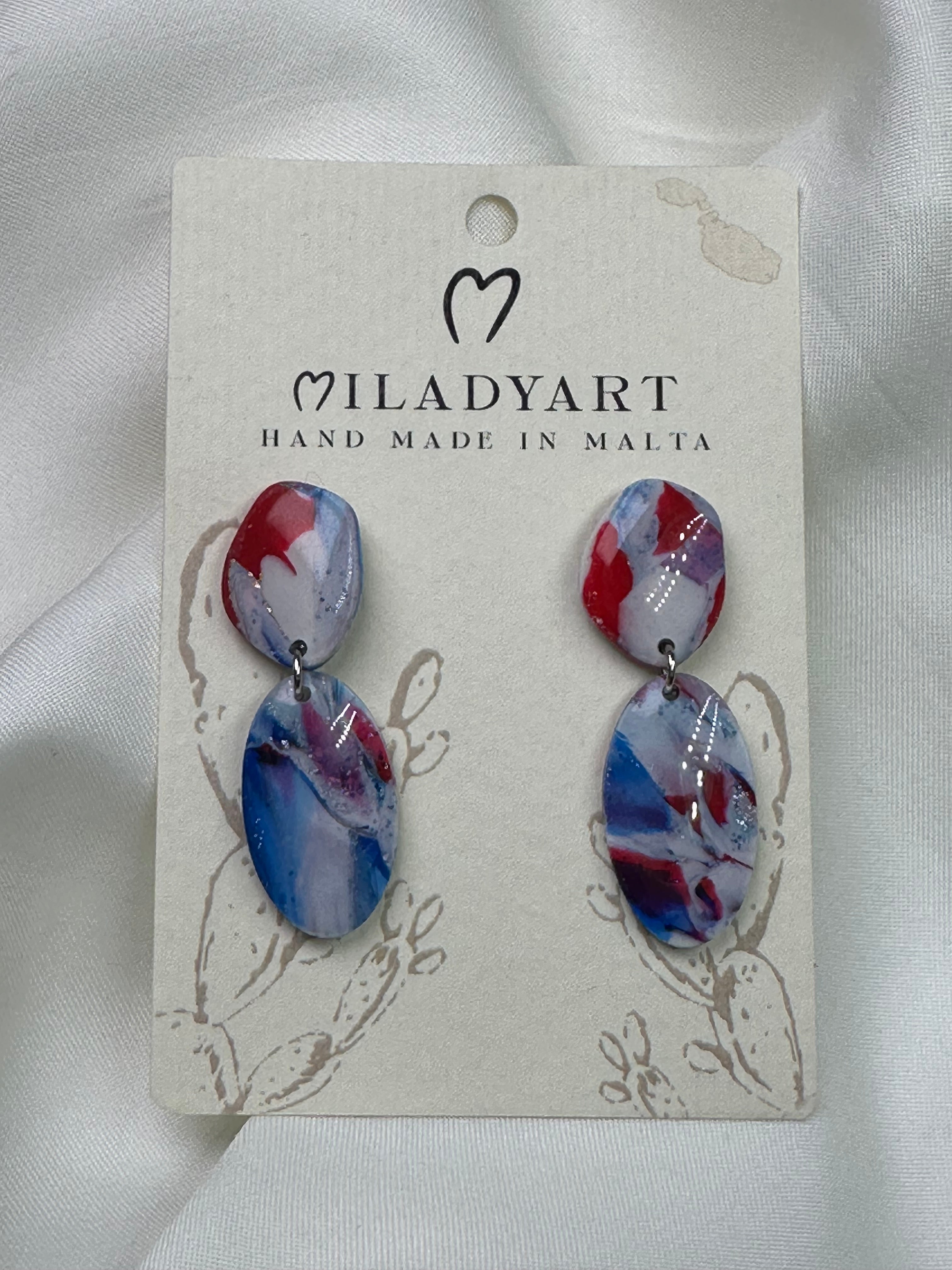 Earrings Pendent Iregular Ellipse White Red Blue Color